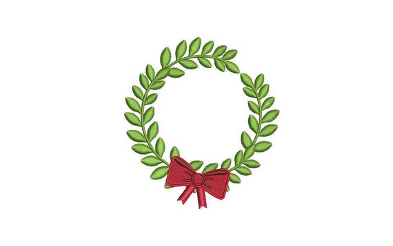 Christmas Bow Wreath Embroidery - Machine Embroidery File - design 4x4 inch hoop - Monogram frame