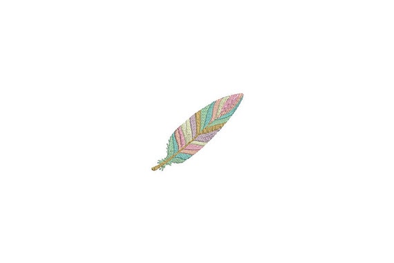 Whimsical Pastel Boho Feather Machine Embroidery File design 4 x 4 inch hoop