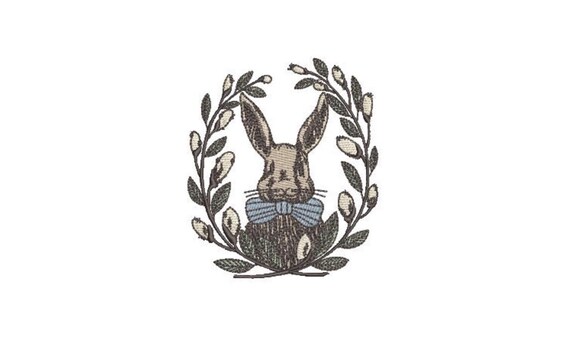 Mr Bunny Laurel  - Machine Embroidery File design 4 x 4 inch hoop - Easter Embroidery Design