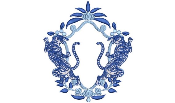 Tiger Crest Embroidery Design - Chinoiserie Machine Embroidery File design - 5x7 inch hoop - instant download