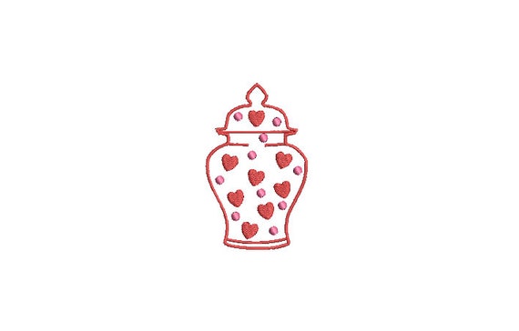 Heart Ginger Jar - Filled Machine Embroidery File design - 3x3 inch  hoop - monogram embroidery