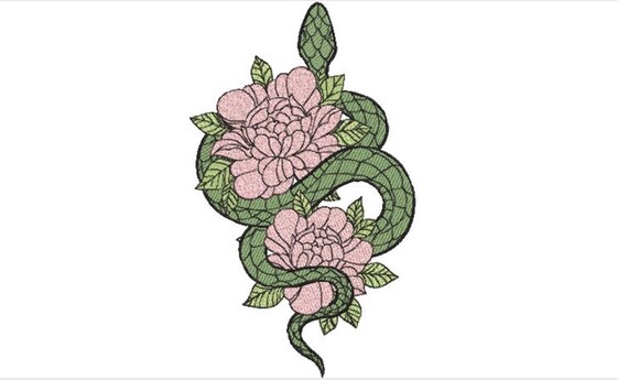 Snake Flowers Filled  Embroidery Design - Modern Machine Embroidery File design - 6x10 inch hoop - instant download