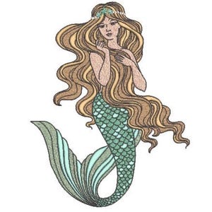 Mermaid embroidery Design - Mermaid Machine Embroidery File design - 6x10 inch hoop - Seafoam