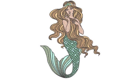 Mermaid embroidery Design - Mermaid Machine Embroidery File design - 6x10 inch hoop - Seafoam