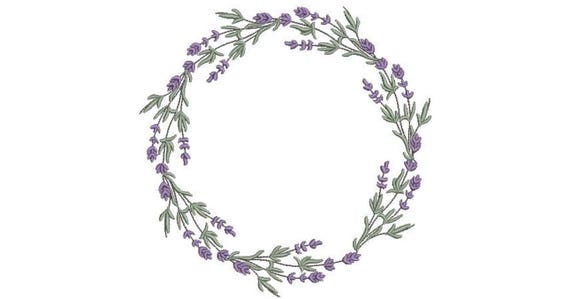 Lavender Wreath Embroidery - Machine Embroidery File - design 8x8 inch hoop - Monogram frame