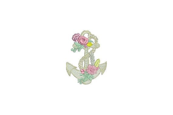 Machine Embroidery Whimsical Floral Anchor Machine Embroidery File design 4x4 inch hoop