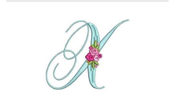 Pretty Rose Script LETTER X  Machine Embroidery File design - 5 x 7 inch hoop - Monogram design