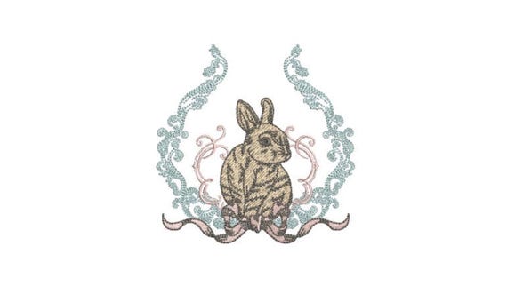 Antique Rabbit Wreath  - Machine Embroidery File design 4 x 4 inch hoop - Easter Embroidery Design