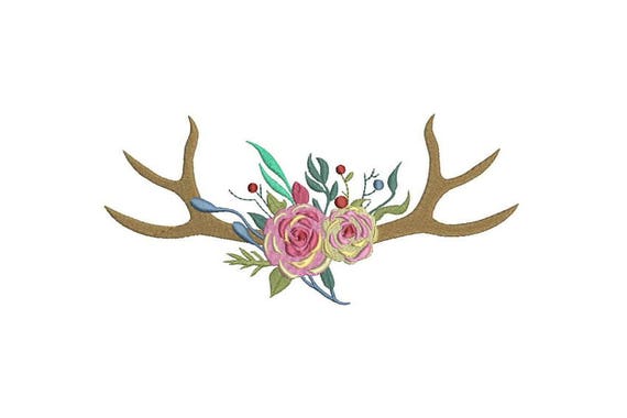 Boho Rose Antlers Boho Machine Embroidery File design 8x12 inch hoop Flower Antlers