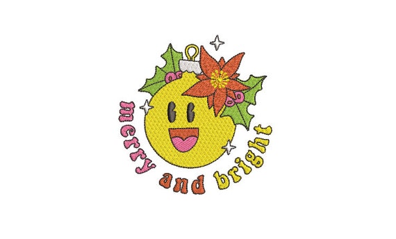 Merry And Bright Happy  - Machine Embroidery File design 4x4 inch hoop - instant download