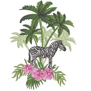 Zebra Palms Machine Embroidery File design - 5x7 inch hoop - Palm Tree - Zebra Embroidery