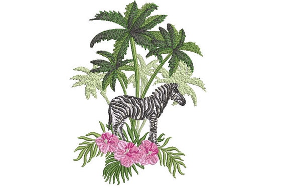 Zebra Palms Machine Embroidery File design - 5x7 inch hoop - Palm Tree - Zebra Embroidery