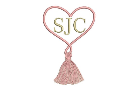 Twisted Heart Tassel Monogram Frame - Machine Embroidery File design 5 x 7 inch hoop - love