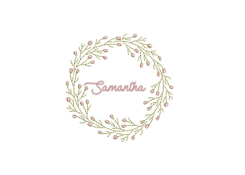 Instant download monogram Frame 4x4 inch hoop Tiny Bud Wreath- Machine Embroidery File design