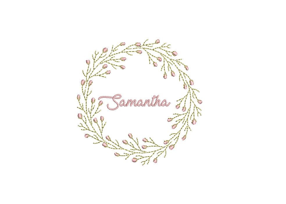 Instant download monogram Frame 4x4 inch hoop Tiny Bud Wreath- Machine Embroidery File design