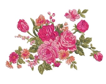 Pink Floral Embroidery -  Rose Machine Embroidery File design - 5x7 inch hoop - instant download