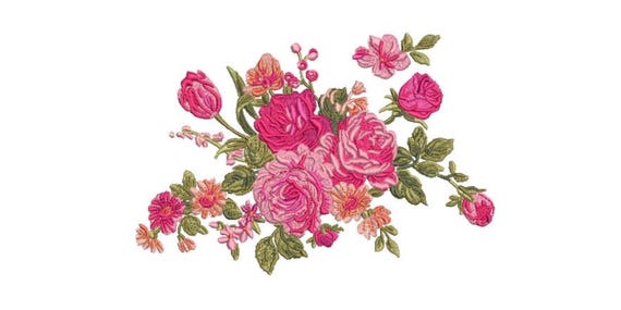 Pink Floral Embroidery -  Rose Machine Embroidery File design - 5x7 inch hoop - instant download