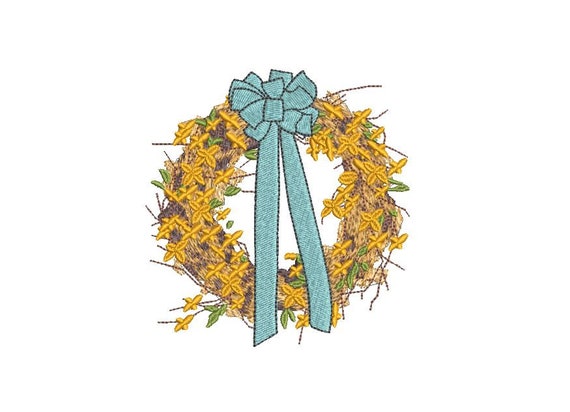 Spring Wreath Embroidery - Hamptons Design - Machine Embroidery File design - 4 x 4 inch hoop - Instant Download
