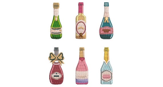 6 Champagne Bottles Machine Embroidery File design - 5 x 7 inch hoop _ Wine Embroidery Design Download
