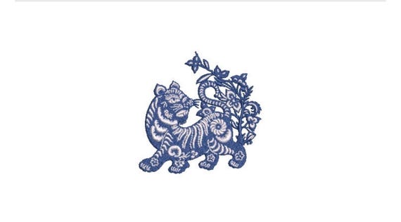 Chinoiserie Flowers Tiger Machine Embroidery File design - 4x4 inch hoop - Chinoiserie Embroidery Design