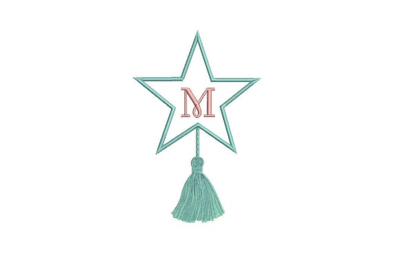 Star Tassel Monogram Embroidery Frame - Christmas Machine Embroidery File design 5 x 7 inch hoop - instant download