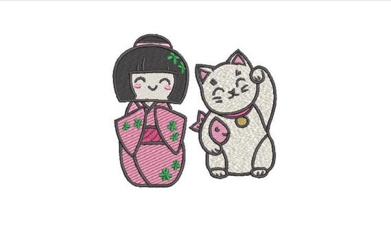Lucky Cat - Kokeshi Doll - Machine Embroidery File design  - 4x4 hoop - Lunar New Year - Lucky Kitty Cat Design