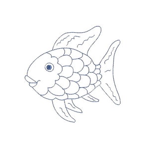 Rainbow Fish Outline Redwork Machine Embroidery File design 5x7 hoop