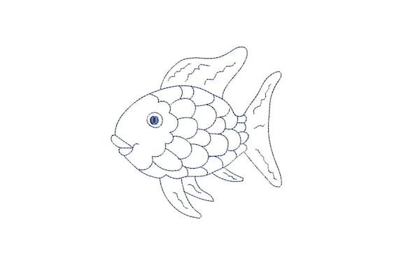 Rainbow Fish Outline Redwork Machine Embroidery File design 5x7 hoop