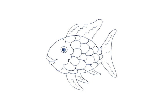 Rainbow Fish Outline Redwork Machine Embroidery File design 5x7 hoop