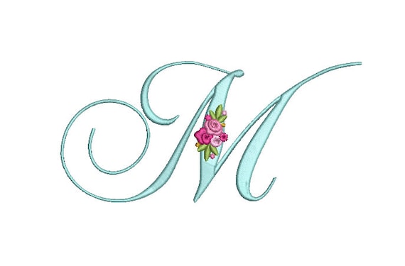 Pretty Rose Script LETTER M  Machine Embroidery File design - 6 x 10 inch hoop - Monogram design