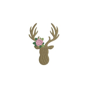 Rose Deer Antlers Machine Embroidery File design 4x4 inch hoop