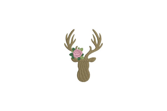 Rose Deer Antlers Machine Embroidery File design 4x4 inch hoop