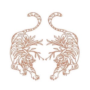 Redwork tijgers borduurwerk ontwerpen - tijger machine borduurwerk bestand ontwerp - 5 x 7 inch hoepel - direct downloaden