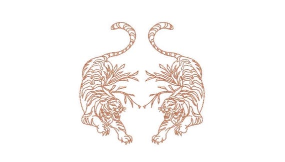 Redwork Tigers Embroidery Design - Tiger Machine Embroidery File design - 5x7 inch hoop - instant download