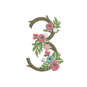 Flower Number 3 - THREE - Third Birthday-  Machine Embroidery File design - 4x4 hoop - embroidery design
