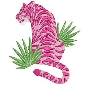 Tiger Embroidery Design - Pink Tiger Machine Embroidery File design - 5x7 inch hoop - Chinoiserie Design - instant download