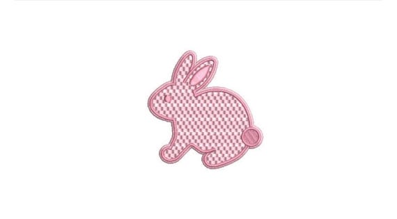 Pink Gingham Bunny rabbit embroidery - Embroidery File design - 4x4 inch hoop