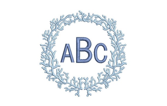 Blue Coral Monogram Frame - Machine Embroidery File design - 4x4 hoop - Instant Download - summer embroidery