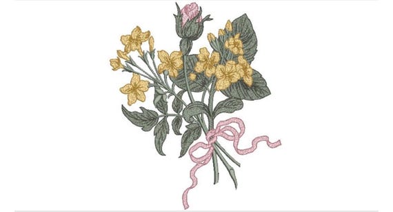 Vintage Bouquet With Ribbon Embroidery -  Rose Machine Embroidery File design - 8x12 inch hoop - instant download - Jumbo hoop