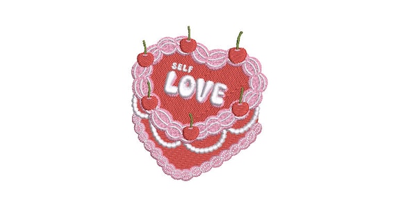 Heart Cake Machine Embroidery File design - 4x4 inch hoop - Cake Embroidery - Self Love Design
