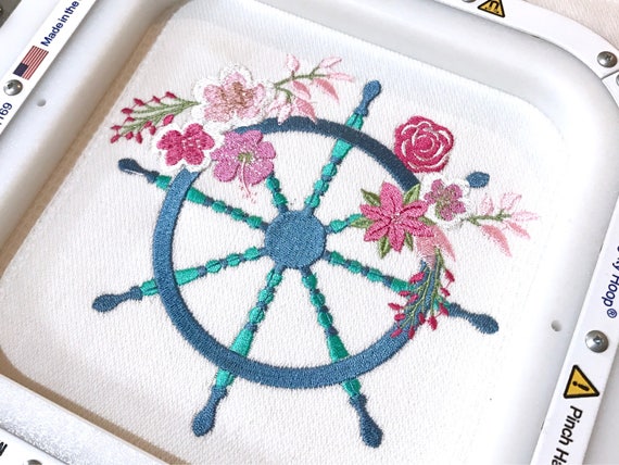 Bohemian Ship Wheel Flowers Machine Embroidery File design 6x10 inch hoop