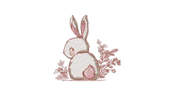 Bunny Flowers Sketch Machine Embroidery File design - 4x4 inch hoop - Easter Embroidery Design