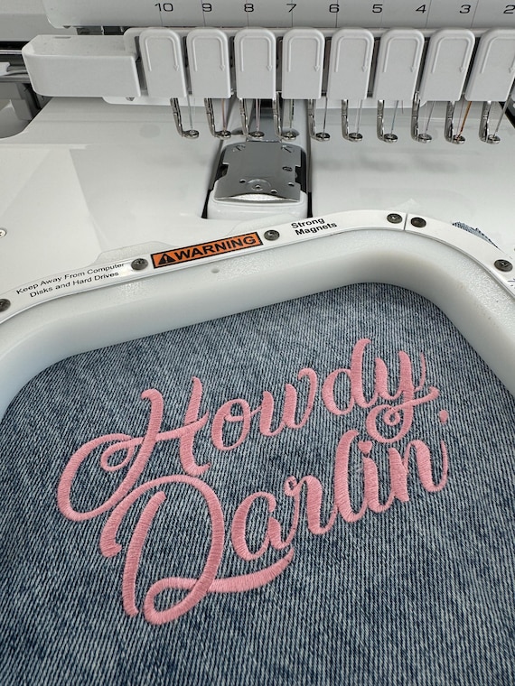 Howdy Darlin Heart Machine Embroidery File design - 5x7 inch hoop - Western Embroidered Design Download - Words only not a font.