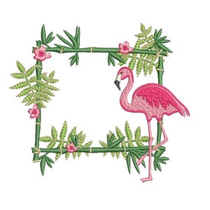 Flamingo Bamboo Monogram Frame -Machine Embroidery File design - 5x7 hoop - instant download