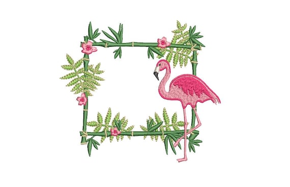 Flamingo Bamboo Monogram Frame -Machine Embroidery File design - 5x7 hoop - instant download