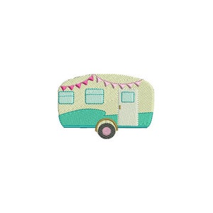 Camper Embroidery Design - Machine Embroidery Retro Vintage Caravan Camper Embroidery File design 4 x 4 inch hoop 10cm x10cm