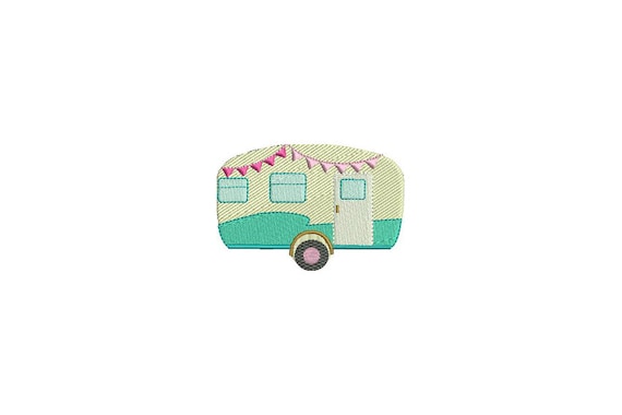 Camper Embroidery Design - Machine Embroidery Retro Vintage Caravan Camper Embroidery File design 4 x 4 inch hoop 10cm x10cm