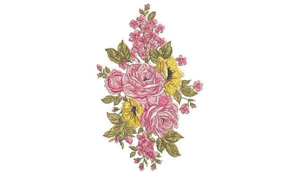 Floral Arrangement Embroidery Design -  Rose Machine Embroidery File design - 5x7 inch hoop - instant download