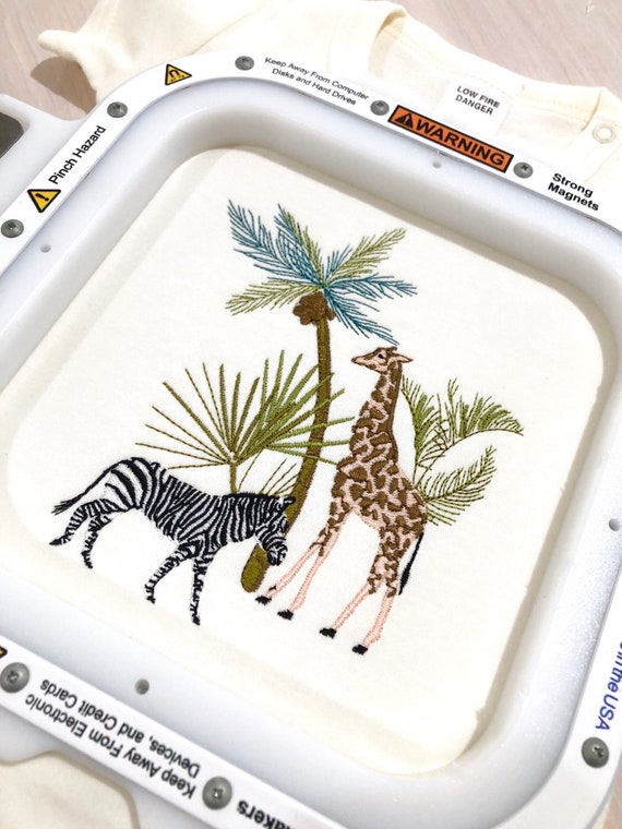 African Print -Machine Embroidery File design - 6x10 inch hoop - Palm Tree - Giraffe - Zebra Embroidery