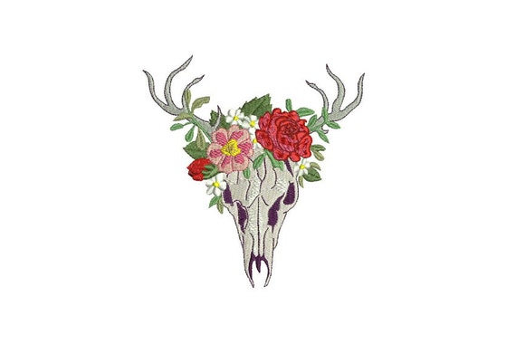 Boho Gypsy Flower Crown Skull Bohemian Machine Embroidery File design 5x7 hoop